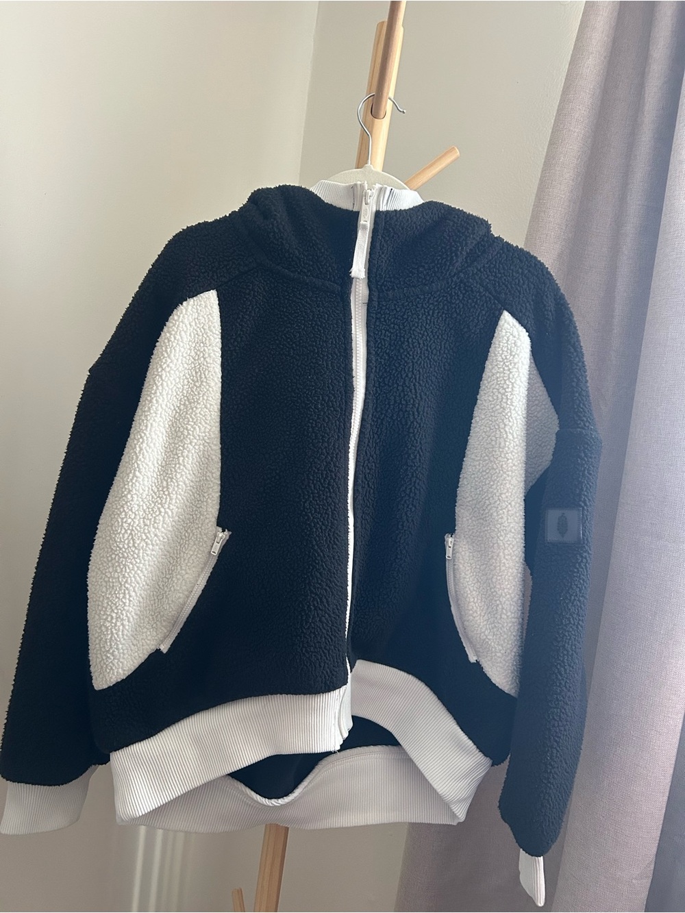 FP Movement by Free People Black & White Sherpa Zip Hoodie Size Small
